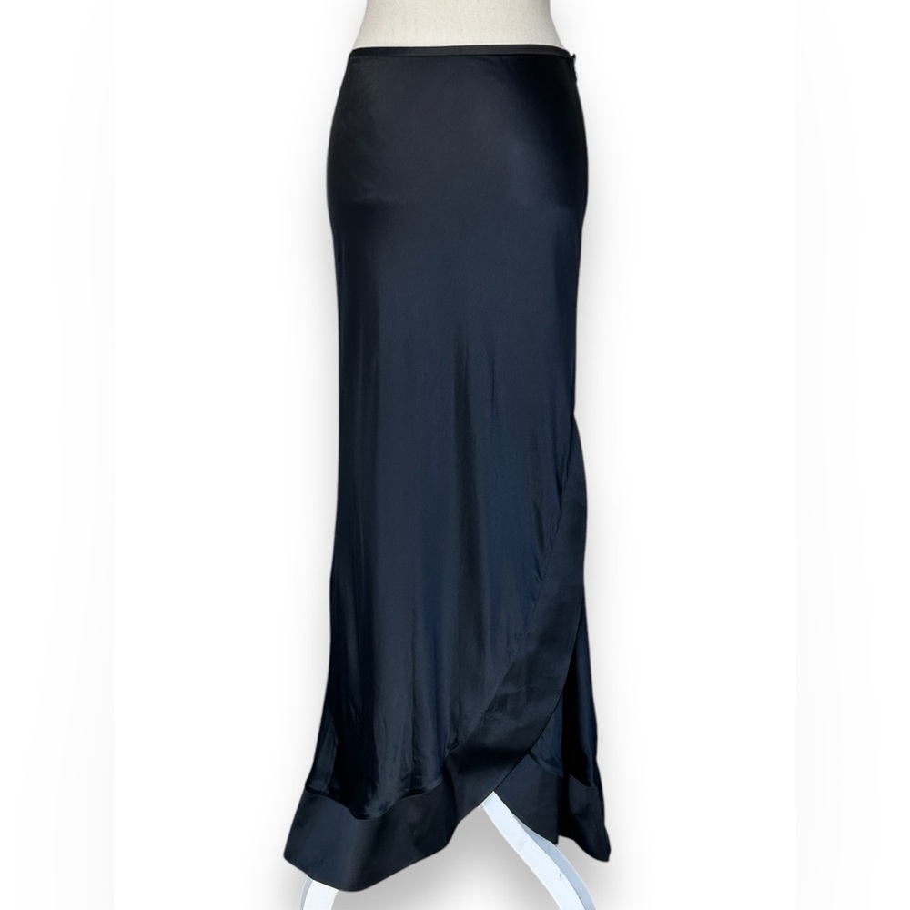 Giorgio Armani Black Silk Maxi Mermaid skirt Ribbon Trim Hi Low Hemline Size 42